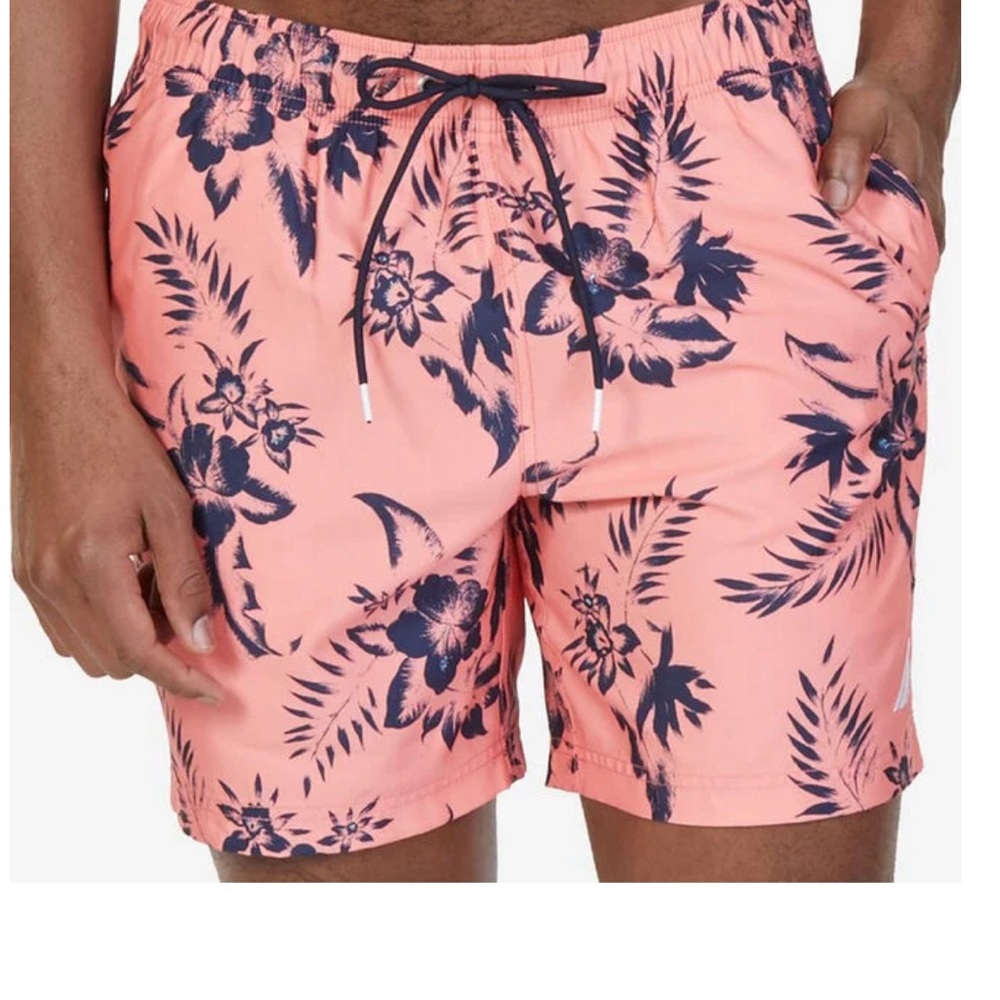 Nautica Men’s swim trunks W/lining quick‎ dry XXL orange/coral black/blue floral
